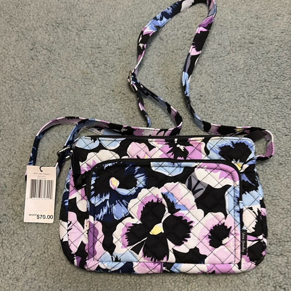 Vera Bradley RFID little hipster plum pansie print